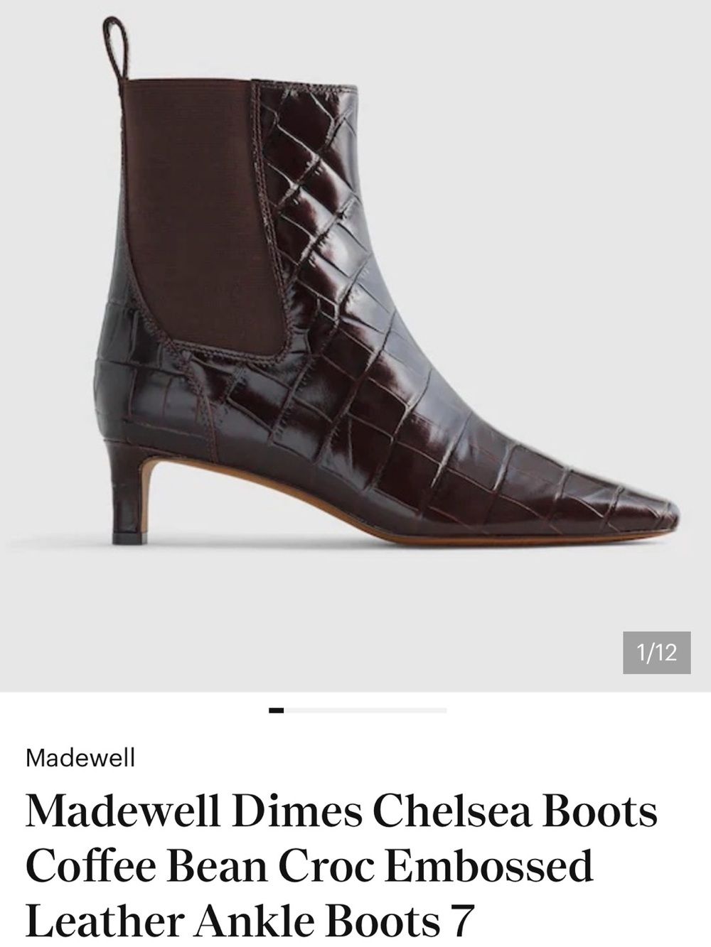 Madewell Dimes Chelsea Boots Coffee Bean Croc Embossed Leather Ankle Boots 7
